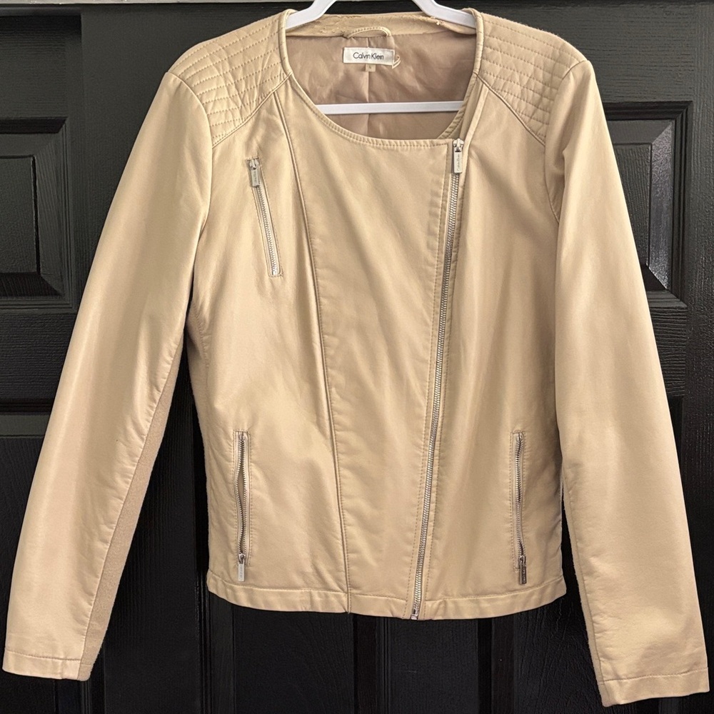 Calvin Klein Women's Beige Leather Jacket